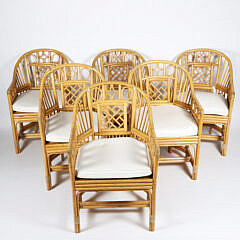 Set of Six McGuire Style Bamboo and Rattan Dining Chairs