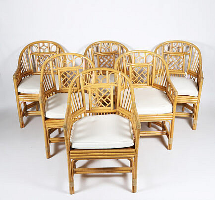 Set of Six McGuire Style Bamboo and Rattan Dining Chairs