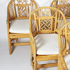 Set of Six McGuire Style Bamboo and Rattan Dining Chairs