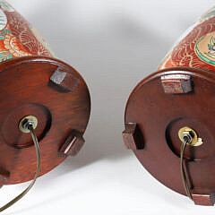 Pair of Chinese Porcelain Floral Decorated Lamps with Applied Caterpillars and Lizards