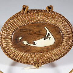 Bea & Hellen “The Wooden Jug” Nantucket Cocktail Basket with Carved Nantucket Island on Lid, circa 1960s