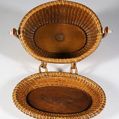 Bea & Hellen “The Wooden Jug” Nantucket Cocktail Basket with Carved Nantucket Island on Lid, circa 1960s