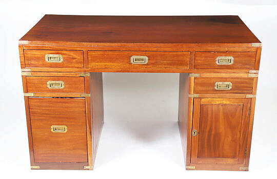 Mahogany Campaign Style Three-Part Knee Hole Desk