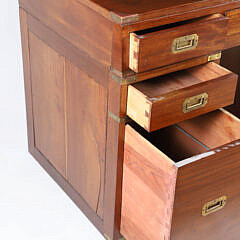 Mahogany Campaign Style Brass Bound Three-Part Knee Hole Desk