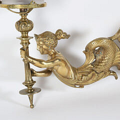 Brass Wall Sconce in the Form of a Mermaid Holding a Shade, American, circa 1850-1860