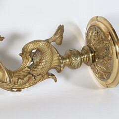 Brass Wall Sconce in the Form of a Mermaid Holding a Shade, American, circa 1850-1860