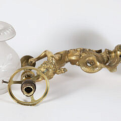 Brass Wall Sconce in the Form of a Mermaid Holding a Shade, American, circa 1850-1860