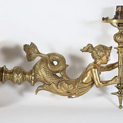 Brass Wall Sconce in the Form of a Mermaid Holding a Shade, American, circa 1850-1860