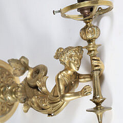 Brass Wall Sconce in the Form of a Mermaid Holding a Shade, American, circa 1850-1860