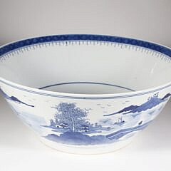 Canton Style Blue and White Porcelain Punch Bowl