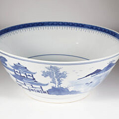 Canton Style Blue and White Porcelain Punch Bowl