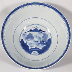 Canton Style Blue and White Porcelain Punch Bowl