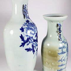 Two Canton Style Blue and White Vases
