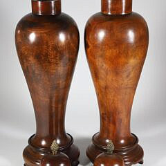 Pair of Treen Turned Wood Vases with Covers
