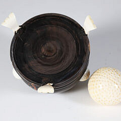 Miniature Carved Ebony Golf Bag with Clubs, Accompanied by Ebony Stand and Carved Golf Ball