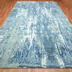 Shades of Blue Abstract Design Hand Knotted Pure Wool Oriental Carpet