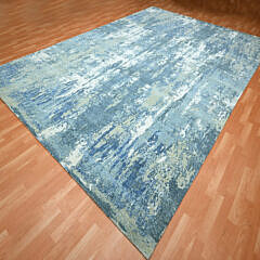 Shades of Blue Abstract Design Hand Knotted Pure Wool Oriental Carpet