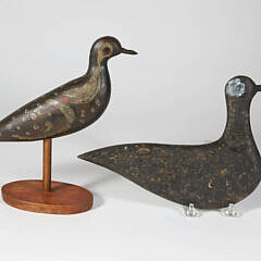Two Antique Nantucket Carved and Painted Black Plover Decoys