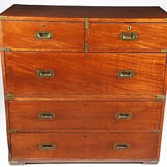 English Brass Bound Mahogany Campaign Chest of Drawers, 19th Century