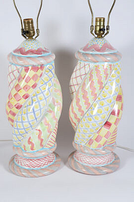 50-2574 Pair of Mackenzie Childs Lamps B 0205 JPG