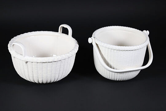 6-2477 Two George Davis White Ceramic Nantucket Baskets A 0218 JPG