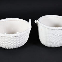 Two George Davis White Glazed Ceramic Nantucket Baskets