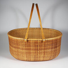 Bill Cliff Large Woven Oval Double Swing Handle Nantucket Basket, circa 1997