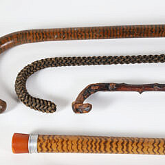 Collection of 5 Vintage Walking Sticks, Include Macrame, Gadget and Folk Art