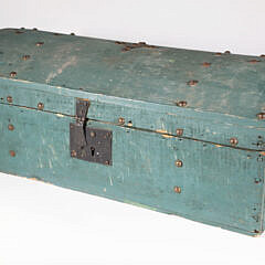 Dome Top Brass Studded Pine Sea Chest in Green Paint, 19th Century