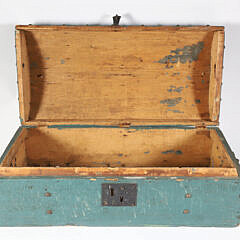 Dome Top Brass Studded Pine Sea Chest in Green Paint, 19th Century