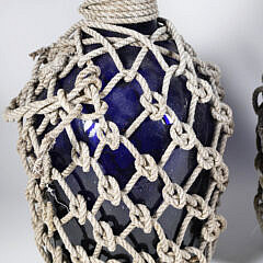Pair of Rope Wrapped Cobalt Glass Rum Jugs