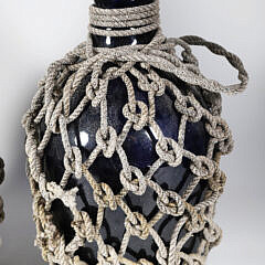 Pair of Rope Wrapped Cobalt Glass Rum Jugs