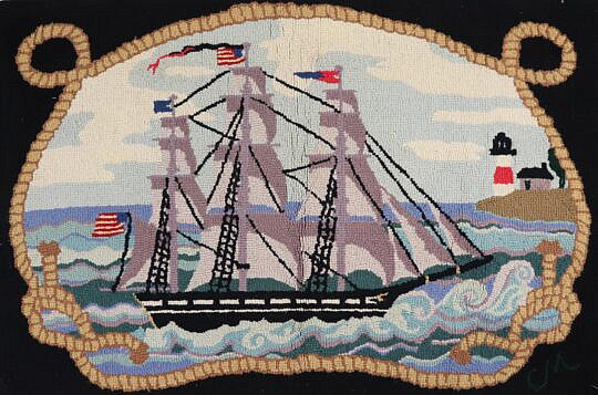 9-2477 Vintage Clipper Ship Claire Murray Hooked Rug A 0190 JPG