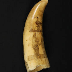 Scrimshaw and Stippled Polychrome Whale’s Tooth “Elizabethan Couple”, 19th Century
