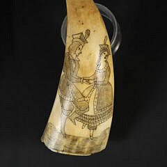 Scrimshaw and Stippled Polychrome Whale’s Tooth “Elizabethan Couple”, 19th Century