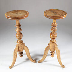Pair of English Burlwood Plant Stands, 19th Century