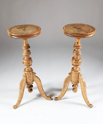 Pair of English Burlwood Plant Stands, 19th Century