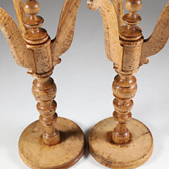 Pair of English Burlwood Tripod Plant Stands, 19th Century