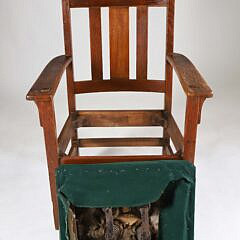 Arts and Crafts Mission Oak Armchair with Green Cushion