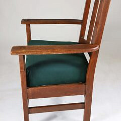 Arts and Crafts Mission Oak Armchair with Green Cushion