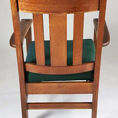 Arts and Crafts Mission Oak Armchair with Green Cushion