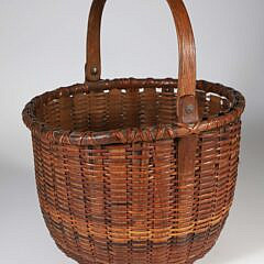 Antique Nantucket Round Open Swing Handle Basket 19th Century
