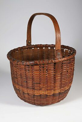 Antique Nantucket Round Open Swing Handle Basket 19th Century
