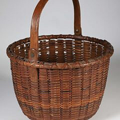 Antique Nantucket Round Open Swing Handle Basket, 19th Century