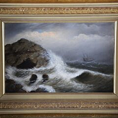 Clement Drew Oil on Canvas “Clipper Ship in Stormy Seas”