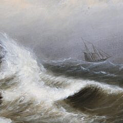 Clement Drew Oil on Canvas “Clipper Ship in Stormy Seas”