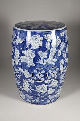 Blue and White Floral Decorated Chinese Porcelain Garden Stool