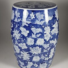 Blue and White Floral Decorated Chinese Porcelain Garden Stool