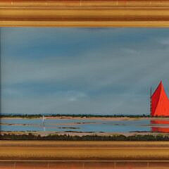Robert Stark Jr. Oil on Canvas “Red Sail Ghosting By”