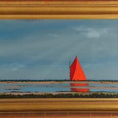 Robert Stark Jr. Oil on Canvas “Red Sail Ghosting By”